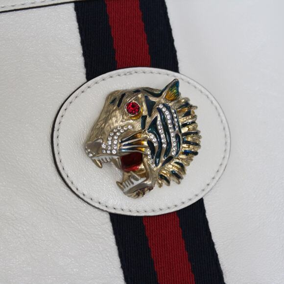 Gucci Ivory White Rajah Web-Striped Leather Tote Bag - Picture 11 of 16